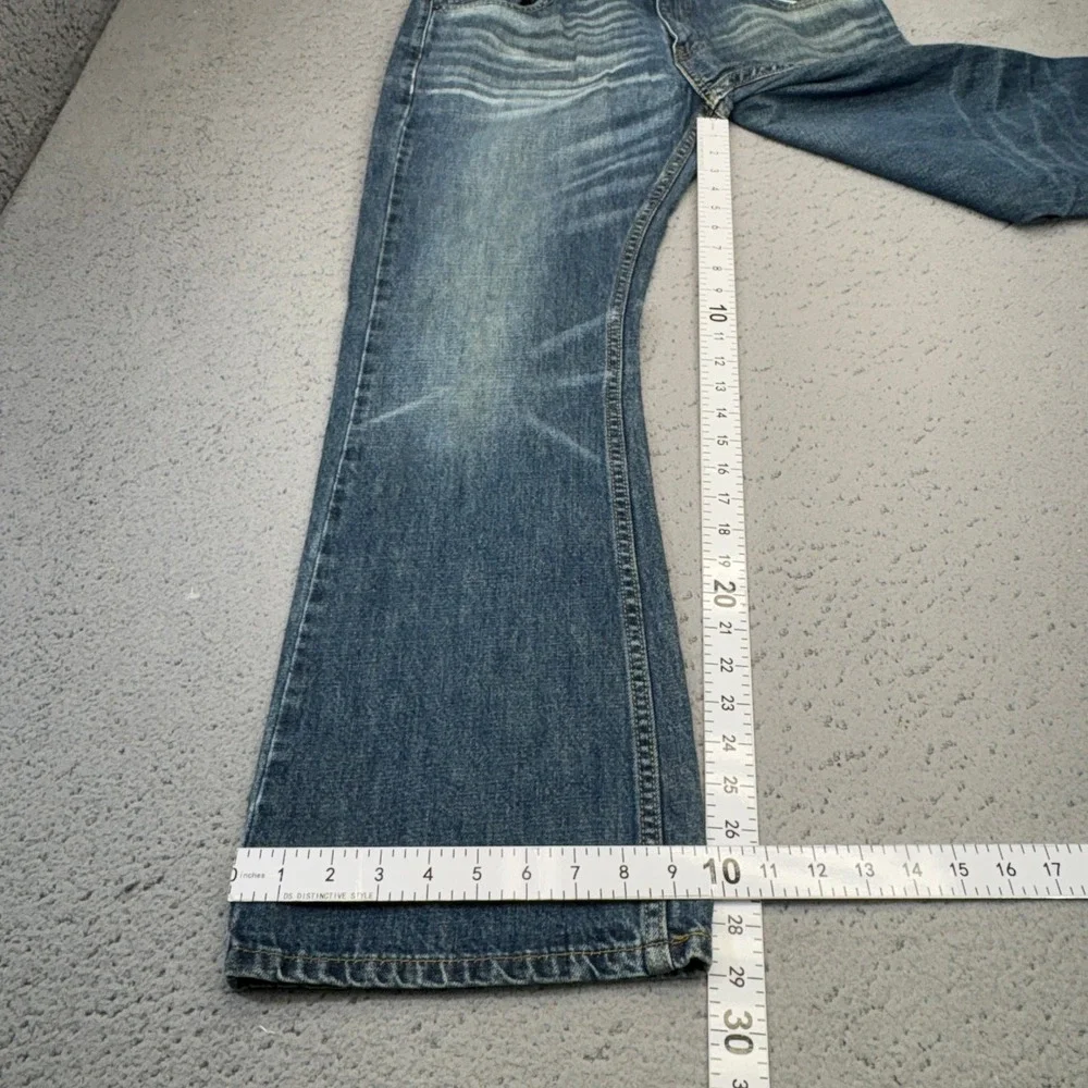 Levi's 527 Slim Bootcut Mens 36x30 Blue Denim Jeans Whiskers Faded Cotton Mid